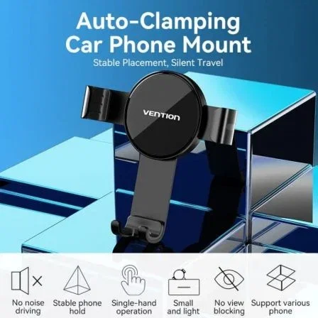 Vention KCGB0 Soporte de Coche para Smartphone con Sujeción Automática, Negro